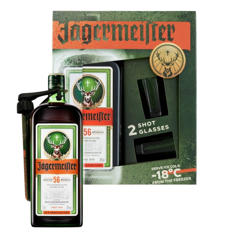 Jagermeister óriáspumpával és 2 pohárral 35% 1,75L